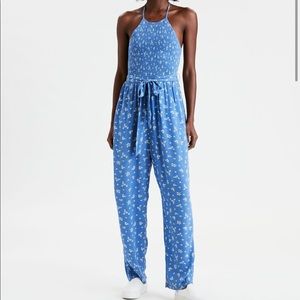 American Eagle Petite Smocked Halter Jumpsuit